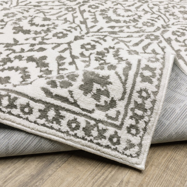 HomeRoots 2' Timeless Grey and White Floral Power Loom Runner Rug - Stain Resistant for High-Traffic Areas 3' x 5' 507939
