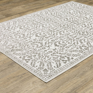 HomeRoots 2' Timeless Grey and White Floral Power Loom Runner Rug - Stain Resistant for High-Traffic Areas 5' X 8' 507940