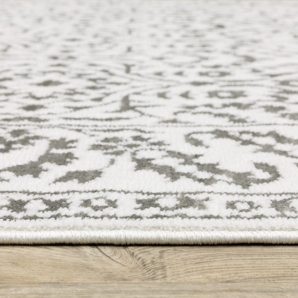HomeRoots 2' Timeless Grey and White Floral Power Loom Runner Rug - Stain Resistant for High-Traffic Areas 5' X 8' 507940