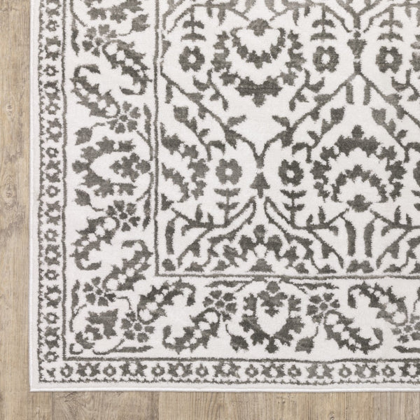 HomeRoots 2' Timeless Grey and White Floral Power Loom Runner Rug - Stain Resistant for High-Traffic Areas 5' X 8' 507940