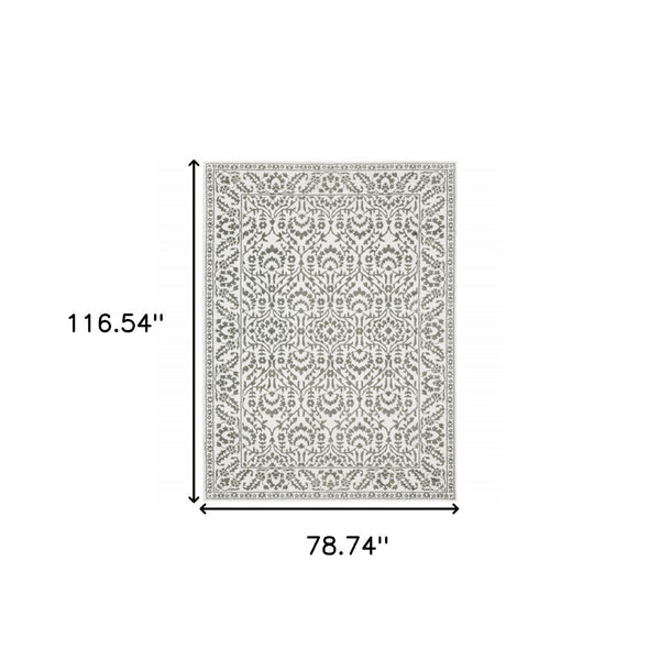 HomeRoots 2' Timeless Grey and White Floral Power Loom Runner Rug - Stain Resistant for High-Traffic Areas 7' X 10' 507941