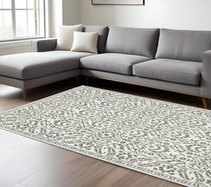 HomeRoots 2' Timeless Grey and White Floral Power Loom Runner Rug - Stain Resistant for High-Traffic Areas 7' X 10' 507941