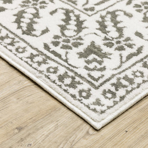 HomeRoots 2' Timeless Grey and White Floral Power Loom Runner Rug - Stain Resistant for High-Traffic Areas 7' X 10' 507941