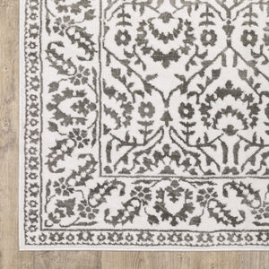 HomeRoots 2' Timeless Grey and White Floral Power Loom Runner Rug - Stain Resistant for High-Traffic Areas 7' X 10' 507941