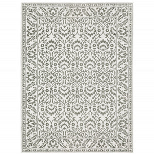 HomeRoots 2' Timeless Grey and White Floral Power Loom Runner Rug - Stain Resistant for High-Traffic Areas 8' X 11' 507942