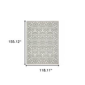 HomeRoots 2' Timeless Grey and White Floral Power Loom Runner Rug - Stain Resistant for High-Traffic Areas 10' X 13' 507943