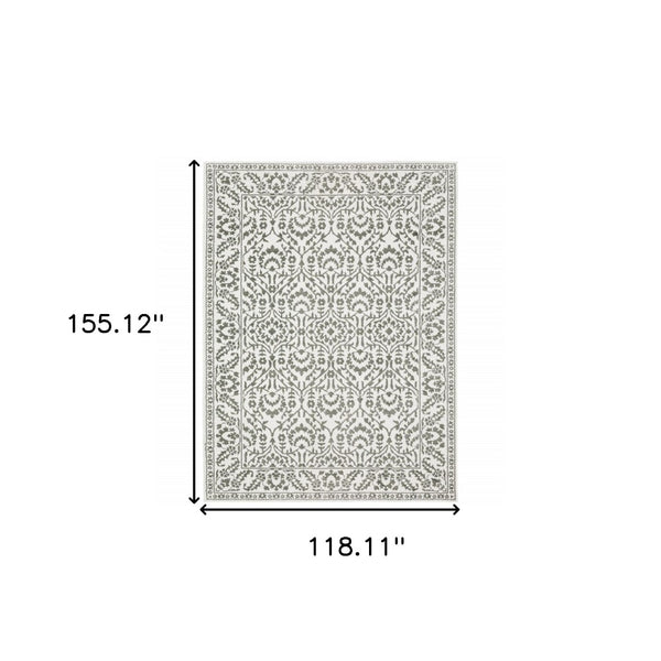 HomeRoots 2' Timeless Grey and White Floral Power Loom Runner Rug - Stain Resistant for High-Traffic Areas 10' X 13' 507943