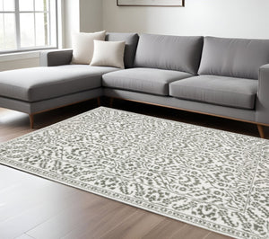 HomeRoots 2' Timeless Grey and White Floral Power Loom Runner Rug - Stain Resistant for High-Traffic Areas 10' X 13' 507943