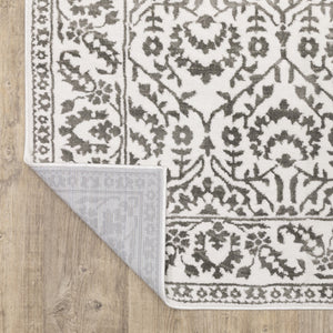 HomeRoots 2' Timeless Grey and White Floral Power Loom Runner Rug - Stain Resistant for High-Traffic Areas 10' X 13' 507943