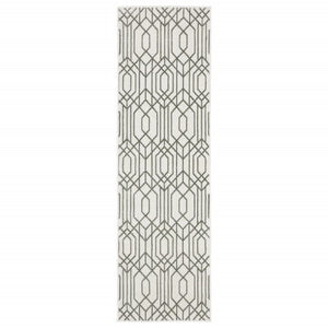 HomeRoots 2' White and Grey Geometric Runner Rug - Stain Resistant, Modern Design for High-Traffic Areas 2'3" x 7'6" 507944