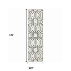 HomeRoots 2' White and Grey Geometric Runner Rug - Stain Resistant, Modern Design for High-Traffic Areas 2'3" x 7'6" 507944