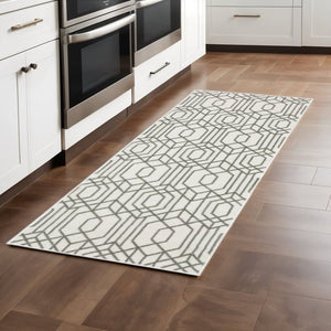 HomeRoots 2' White and Grey Geometric Runner Rug - Stain Resistant, Modern Design for High-Traffic Areas 2'3" x 7'6" 507944