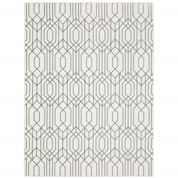 HomeRoots 2' White and Grey Geometric Runner Rug - Stain Resistant, Modern Design for High-Traffic Areas 3' x 5' 507945