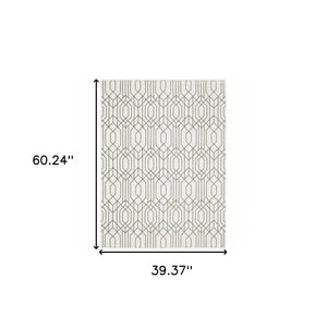 HomeRoots 2' White and Grey Geometric Runner Rug - Stain Resistant, Modern Design for High-Traffic Areas 3' x 5' 507945