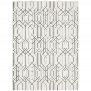 HomeRoots 2' White and Grey Geometric Runner Rug - Stain Resistant, Modern Design for High-Traffic Areas 7' X 10' 507947