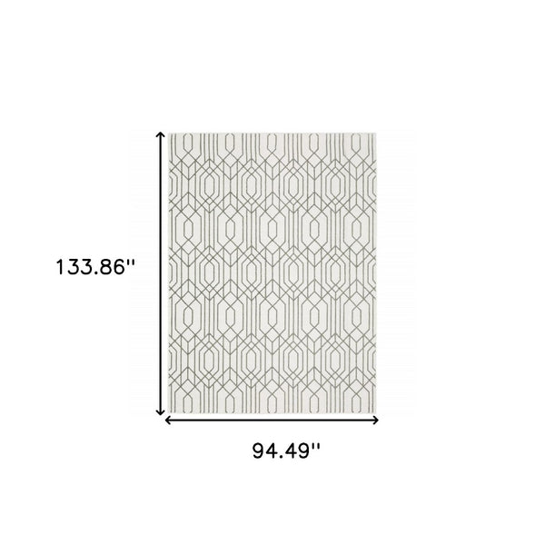 HomeRoots 2' White and Grey Geometric Runner Rug - Stain Resistant, Modern Design for High-Traffic Areas 8' X 11' 507948
