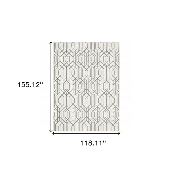 HomeRoots 2' White and Grey Geometric Runner Rug - Stain Resistant, Modern Design for High-Traffic Areas 10' X 13' 507949