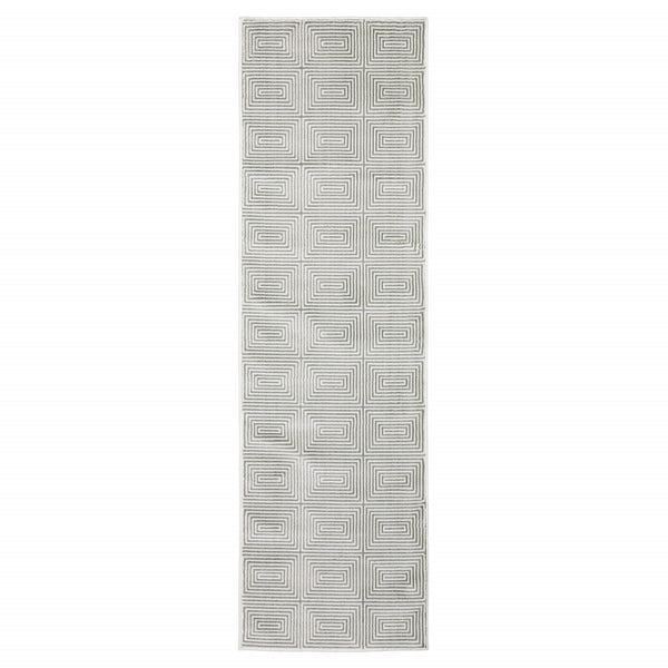 Homeroots 2' X 8' Grey And White Geometric Power Loom Stain Resistant Runner Rug  Polyester 507950