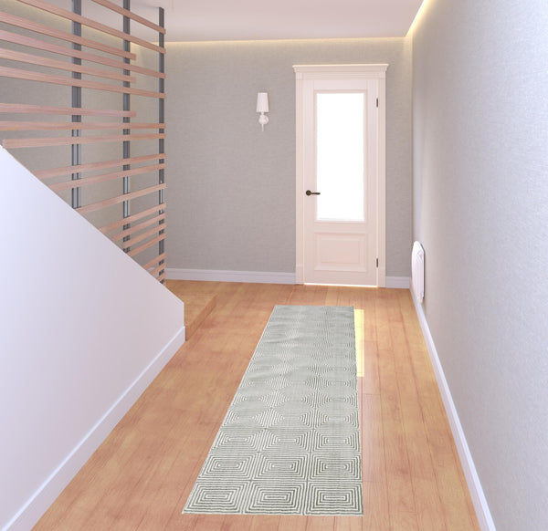 Homeroots 2' X 8' Grey And White Geometric Power Loom Stain Resistant Runner Rug  Polyester 507950