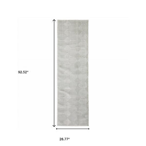 HomeRoots 2' Grey and White Geometric Runner Rug - Stain Resistant and Modern Design for High-Traffic Areas 2'3" x 7'6" 507950