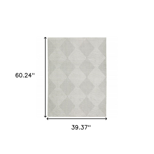 HomeRoots 2' Grey and White Geometric Runner Rug - Stain Resistant and Modern Design for High-Traffic Areas 3' x 5' 507951