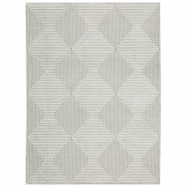 Homeroots 5' X 8' Grey And White Geometric Power Loom Stain Resistant Area Rug  Polyester 507952