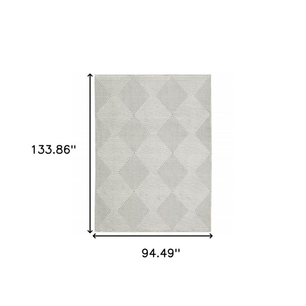 HomeRoots 2' Grey and White Geometric Runner Rug - Stain Resistant and Modern Design for High-Traffic Areas 8' X 11' 507954