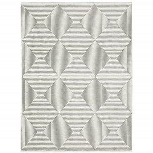 Homeroots 10' X 13' Grey And White Geometric Power Loom Stain Resistant Area Rug  Polyester 507955