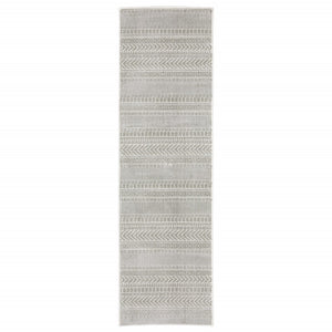 HomeRoots 2' White and Grey Geometric Power Loom Runner Rug - Stain Resistant, Durable, Modern Design for Hallways 2'3" x 7'6" 507956