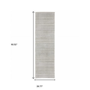 HomeRoots 2' White and Grey Geometric Power Loom Runner Rug - Stain Resistant, Durable, Modern Design for Hallways 2'3" x 7'6" 507956