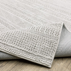 HomeRoots 2' White and Grey Geometric Power Loom Runner Rug - Stain Resistant, Durable, Modern Design for Hallways 2'3" x 7'6" 507956