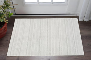 HomeRoots 2' White and Grey Geometric Power Loom Runner Rug - Stain Resistant, Durable, Modern Design for Hallways 3' x 5' 507957