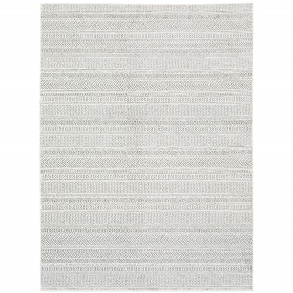 HomeRoots 2' White and Grey Geometric Power Loom Runner Rug - Stain Resistant, Durable, Modern Design for Hallways 5' X 8' 507958