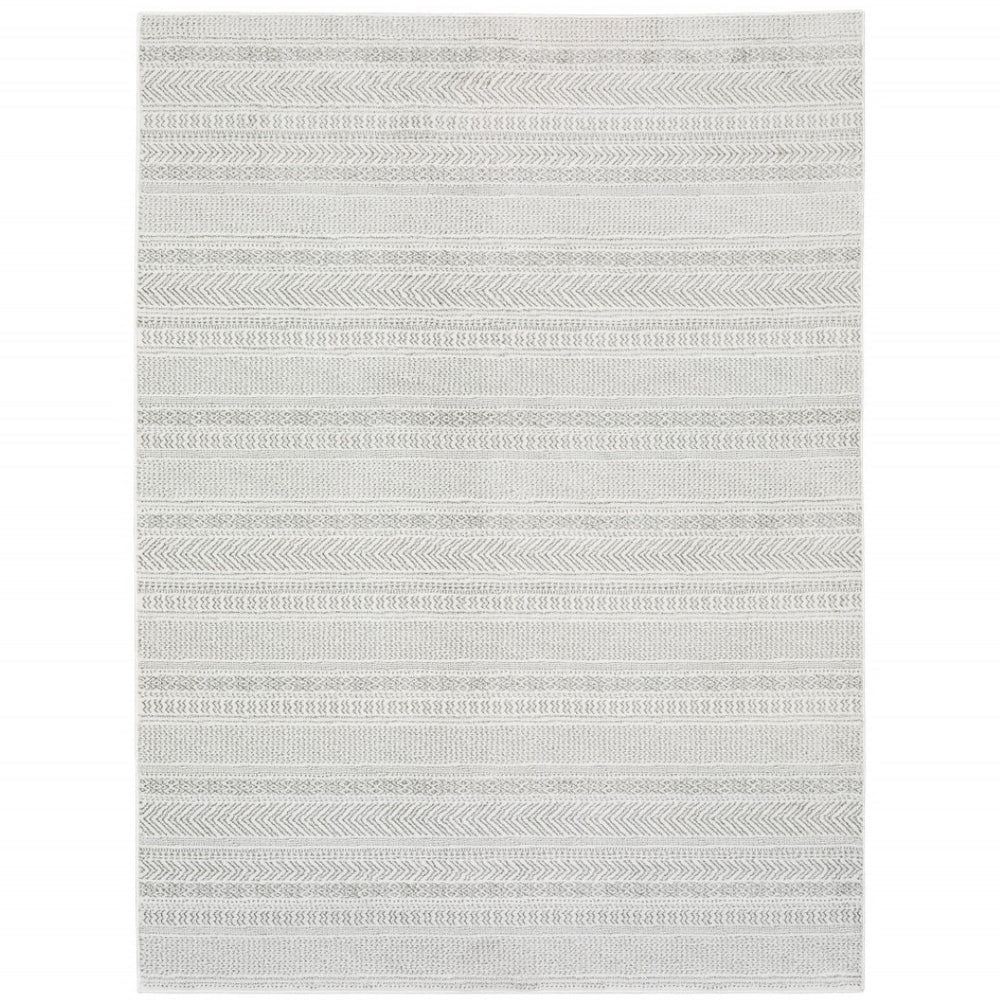 HomeRoots 2' White and Grey Geometric Power Loom Runner Rug - Stain Resistant, Durable, Modern Design for Hallways 7' X 10' 507959
