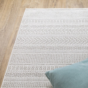 HomeRoots 2' White and Grey Geometric Power Loom Runner Rug - Stain Resistant, Durable, Modern Design for Hallways 7' X 10' 507959