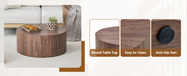 English Elm Cave Stone Patterned Mdf Round Coffee Table for Minimalist Industrial Living Rooms Walnut W1151P460953