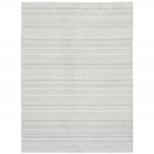 HomeRoots 2' White and Grey Geometric Power Loom Runner Rug - Stain Resistant, Durable, Modern Design for Hallways 8' X 11' 507960