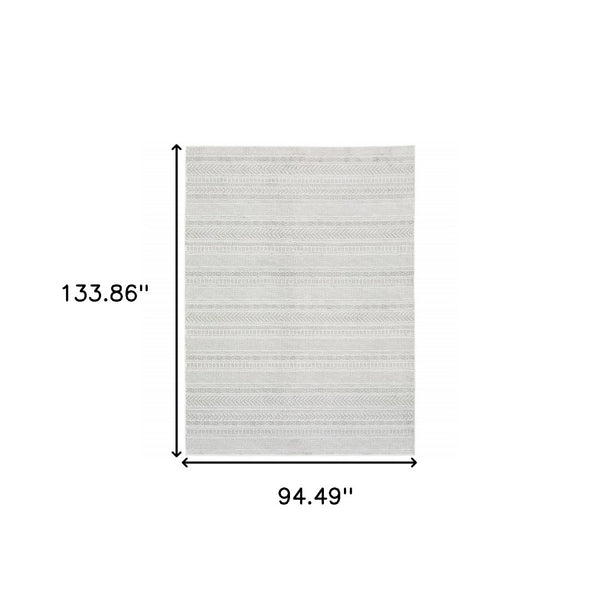 HomeRoots 2' White and Grey Geometric Power Loom Runner Rug - Stain Resistant, Durable, Modern Design for Hallways 8' X 11' 507960