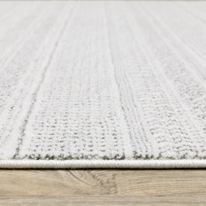 HomeRoots 2' White and Grey Geometric Power Loom Runner Rug - Stain Resistant, Durable, Modern Design for Hallways 10' X 13' 507961