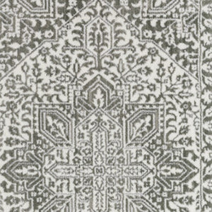 HomeRoots 2' Elegant Grey and White Oriental Power Loom Runner Rug - Stain Resistant, Ideal for Busy Homes 2'3" x 7'6" 507962