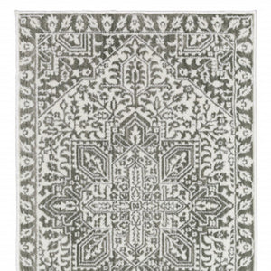 HomeRoots 2' Elegant Grey and White Oriental Power Loom Runner Rug - Stain Resistant, Ideal for Busy Homes 2'3" x 7'6" 507962