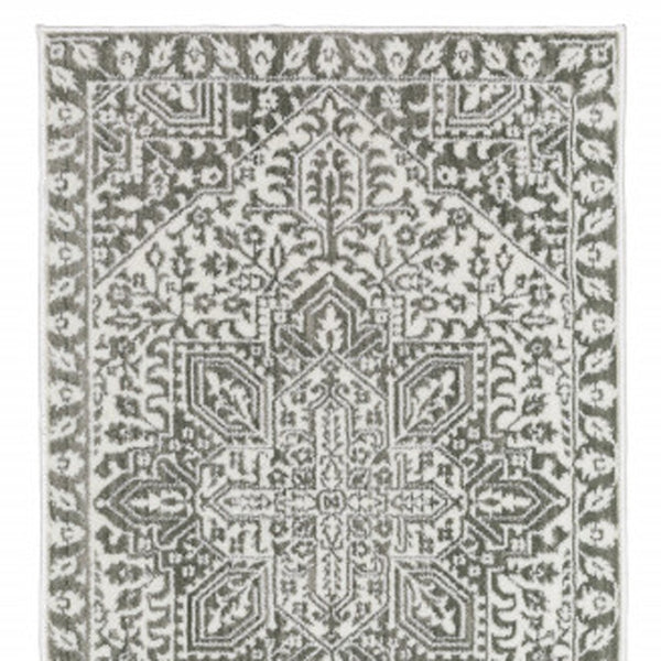 HomeRoots 2' Elegant Grey and White Oriental Power Loom Runner Rug - Stain Resistant, Ideal for Busy Homes 2'3" x 7'6" 507962