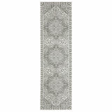 Homeroots 2' X 8' Grey And White Oriental Power Loom Stain Resistant Runner Rug  Polyester 507962