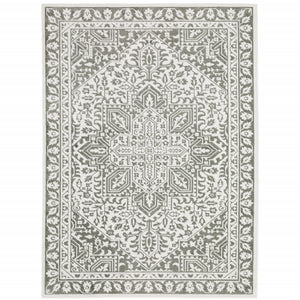 Homeroots 3' X 5' Grey And White Oriental Power Loom Stain Resistant Area Rug  Polyester 507963