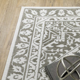 Homeroots 3' X 5' Grey And White Oriental Power Loom Stain Resistant Area Rug  Polyester 507963