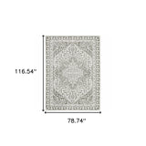 Homeroots 7' X 10' Gray And White Oriental Power Loom Area Rug  Polyester 507965