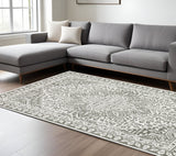 Homeroots 7' X 10' Gray And White Oriental Power Loom Area Rug  Polyester 507965