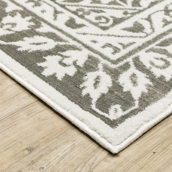 HomeRoots 2' Elegant Grey and White Oriental Power Loom Runner Rug - Stain Resistant, Ideal for Busy Homes 8' X 11' 507966