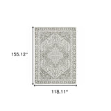 Homeroots 10' X 13' Grey And White Oriental Power Loom Stain Resistant Area Rug  Polyester 507967