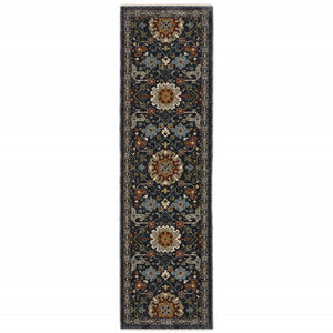 Homeroots 2' X 8' Blue And Ivory Oriental Power Loom Runner Rug With Fringe Blue,Multi Polyester 507968